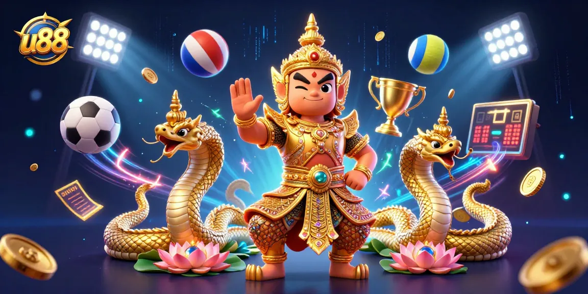 Engaging with u88 through a vibrant, dynamic casino scene featuring games and friendly guardians.