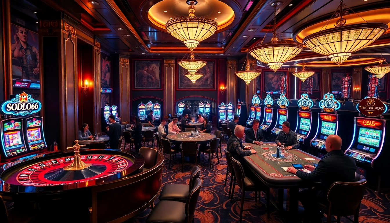 Experience the excitement of SODO66 with vibrant casino tables and players in action.