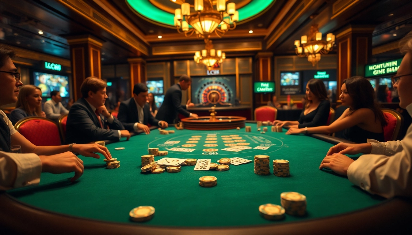 Exciting poker game at LC88 casino with high stakes and elegant atmosphere.