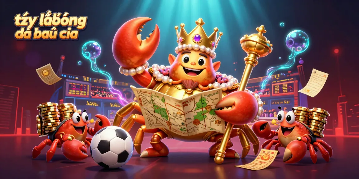 Engage in the thrilling action of tỷ lệ bóng đá nhà cái with a massive golden crab emperor amidst a vibrant sports betting scene.