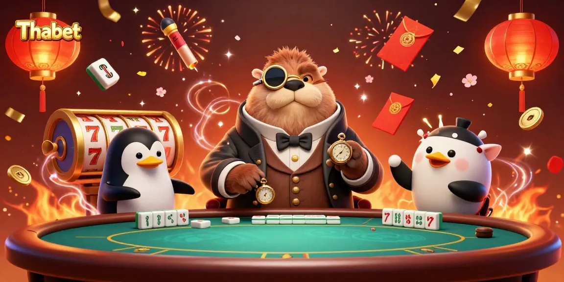 Thabet's jolly walrus interacts at an underwater poker table with a penguin dealer and a bluffing pufferfish.