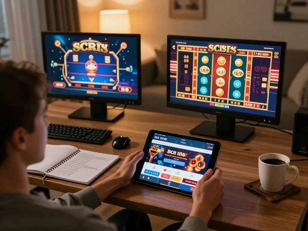 Engaging with SC88 casino app on tablet during a cozy home gaming session.