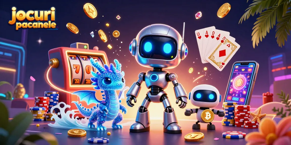 Joacă jocuri casino online gratis păcănele cu un robot futurist și dragoni holografici în această ilustrație animată captivantă.