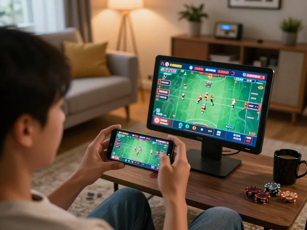 Watching live Đá gà thomo on a smartphone during an exciting mobile gambling session