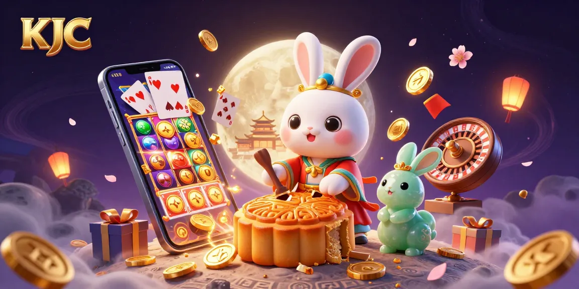 KJC showcases an exciting illustration of a moon rabbit combining lunar celebration with animated casino gaming elements.