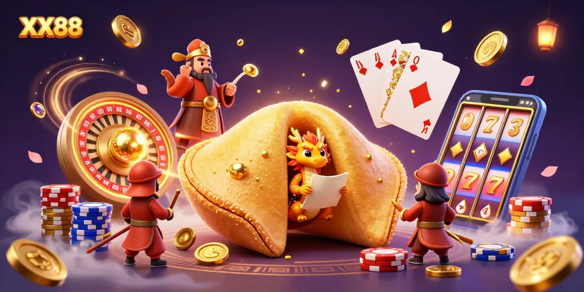 Experience the excitement of XX88 with vibrant casino elements and a mystical 3D illustration of fortune and wealth.
