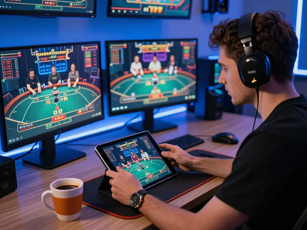 Engaged player exploring casino games on 68gamebaivn, showcasing live dealer action and immersive gameplay.