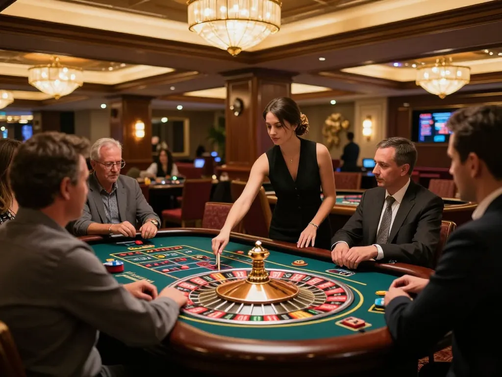 Engaging roulette gameplay at a luck8 casino, showcasing players' excitement and strategic moments.