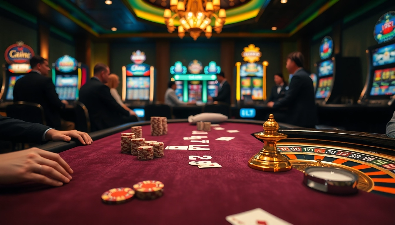 Players enjoying an LC88-themed casino game, highlighting the excitement and luxury of gambling.