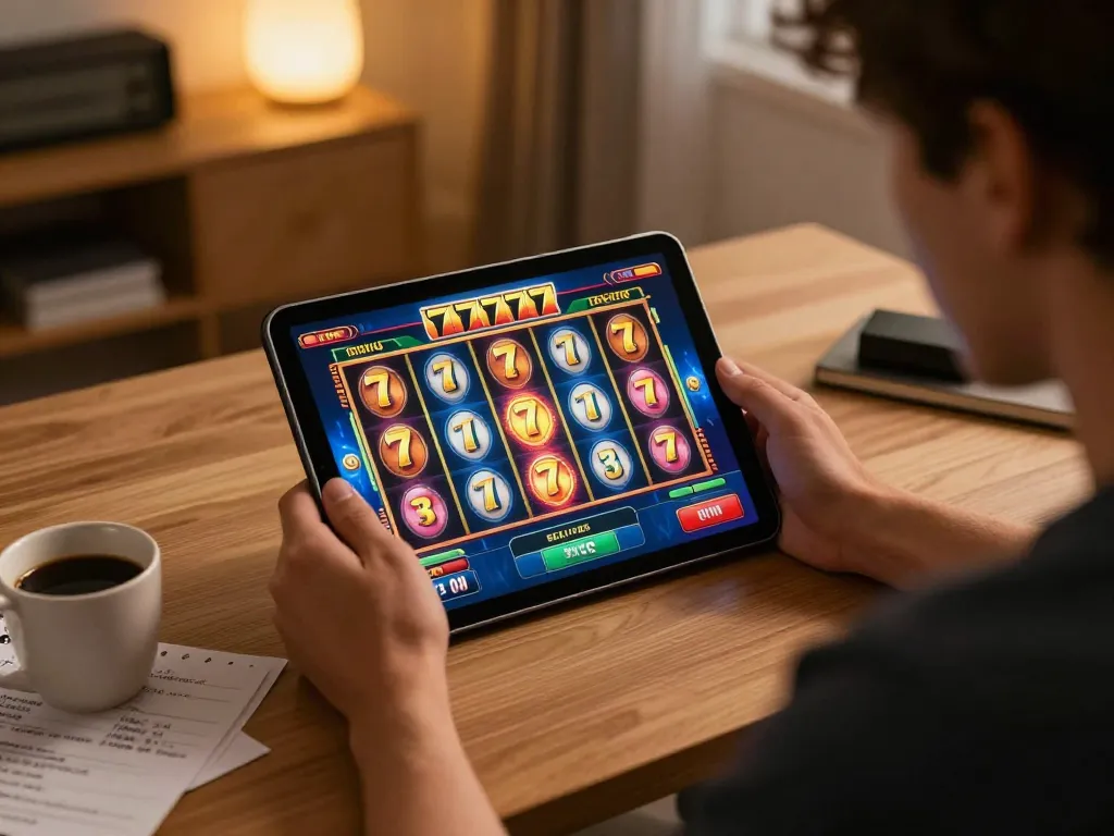Engaging online gaming experience with slot777 mobile interface in modern home setting
