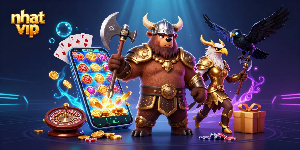 Nhat vip invites players to enjoy slots and various games in a vibrant 3D casino atmosphere