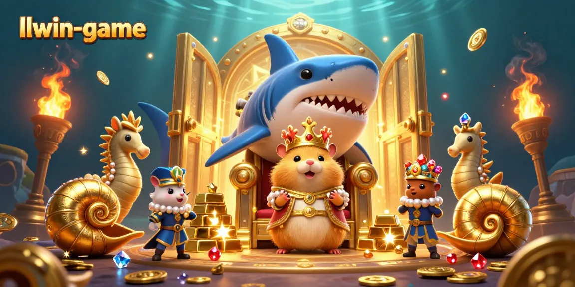 Win big at llwin-game with the golden hamster king in this captivating underwater casino scene.