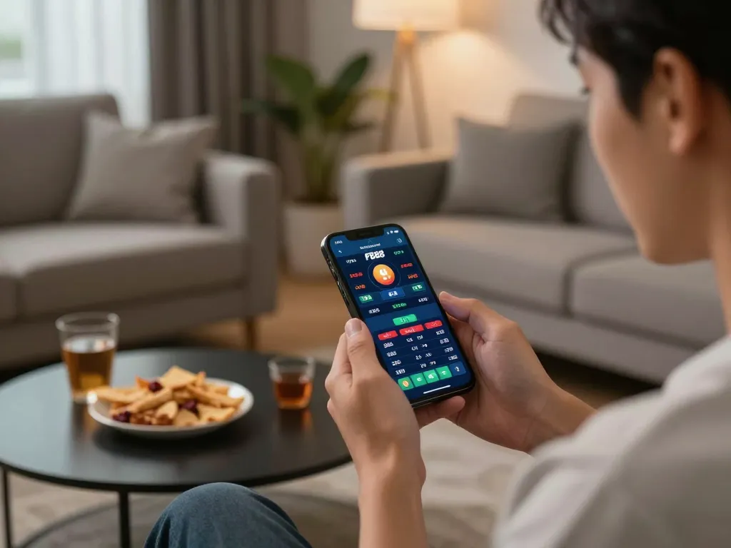 Engaging in live sports betting on fb88 app while enjoying cozy home atmosphere.