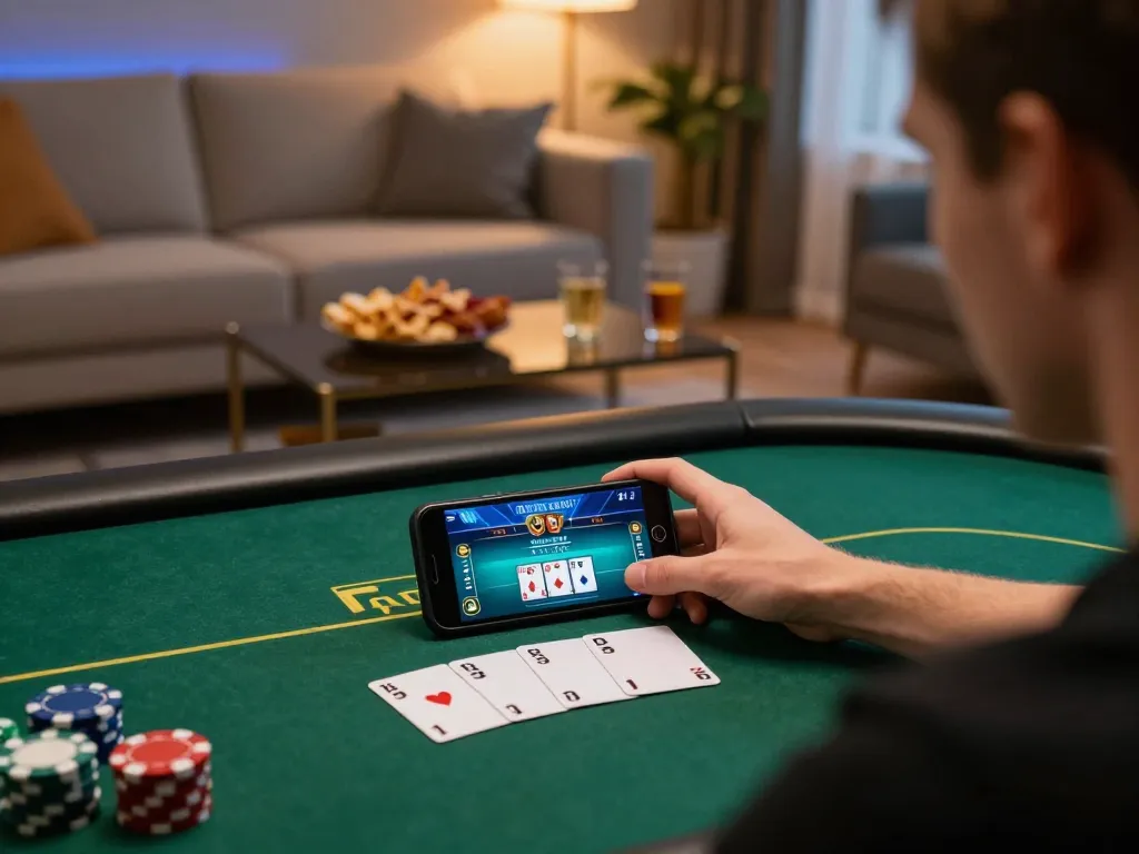 Engaging poker moment on TR88 mobile app, with a player about to place a bet during an intense game.