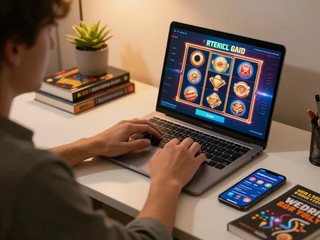 Engaging with vk88's online gaming platform from a cozy home setup, emphasizing responsible gambling.