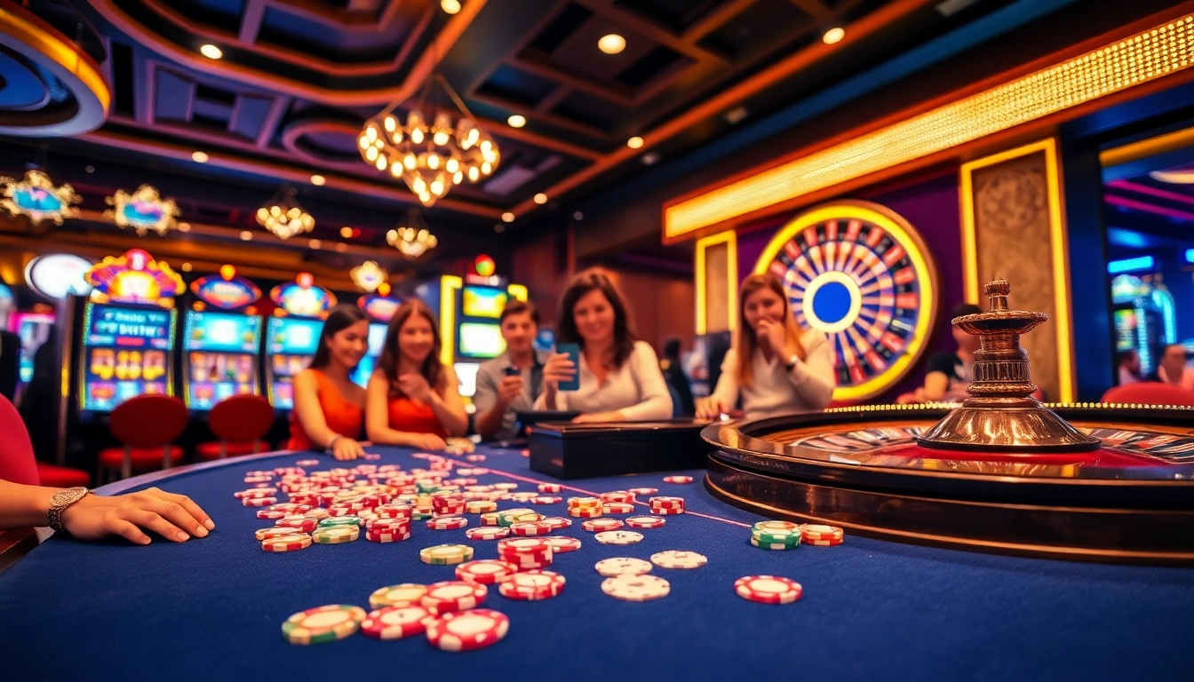 Experience the lively atmosphere of 79win casino gaming with vibrant tables and players engaged in exciting action.