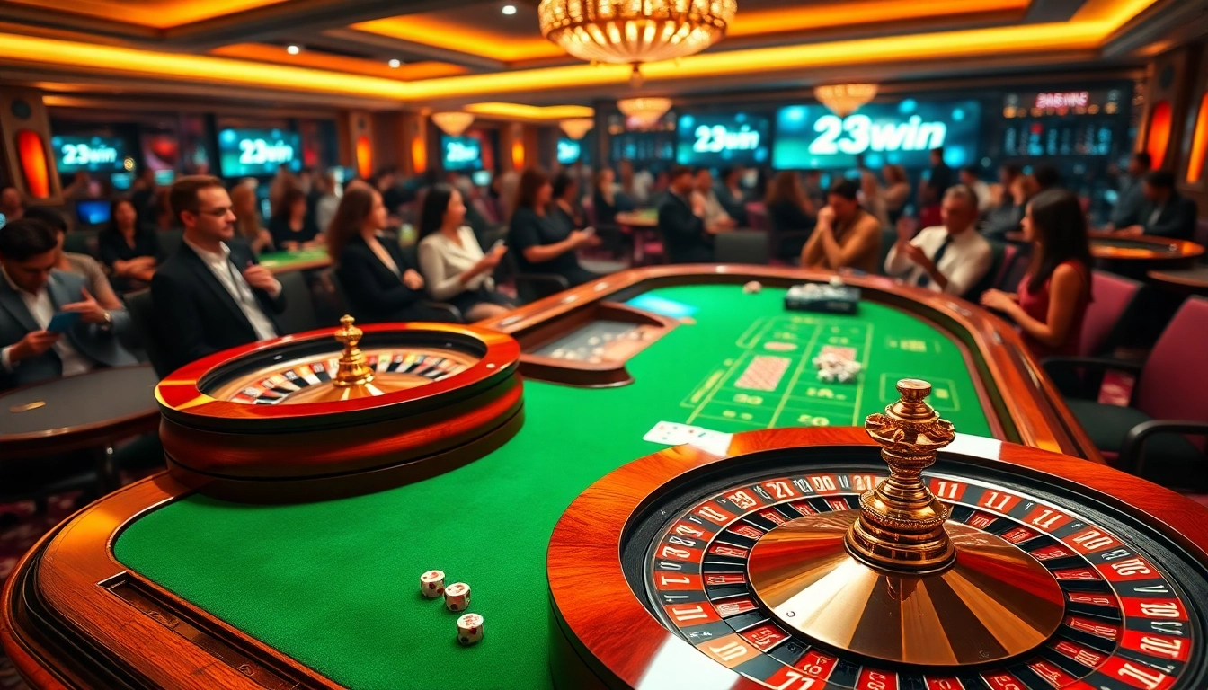 Experience high-stakes play at 23win with engaging casino scenes and vibrant gaming elements.