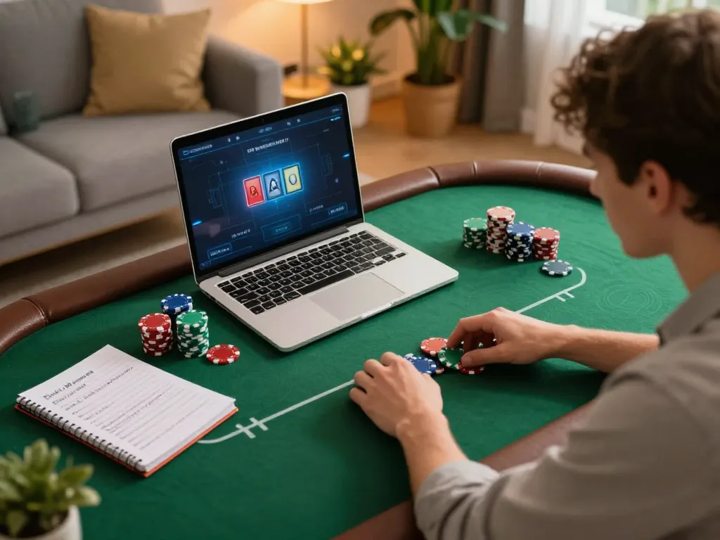 Engaging online poker action with 88clb logo on laptop screen, showcasing a vibrant gambling environment.