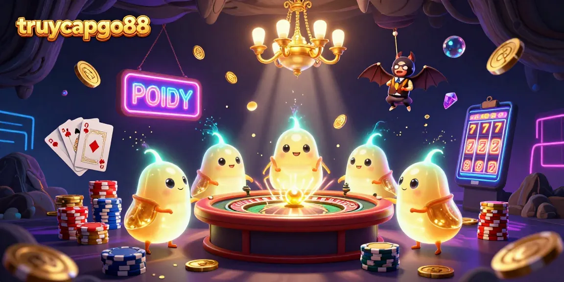 Engage in thrilling gameplay with truycapgo88 at a dynamic cave casino illuminated by glowworms and a bat dealer.