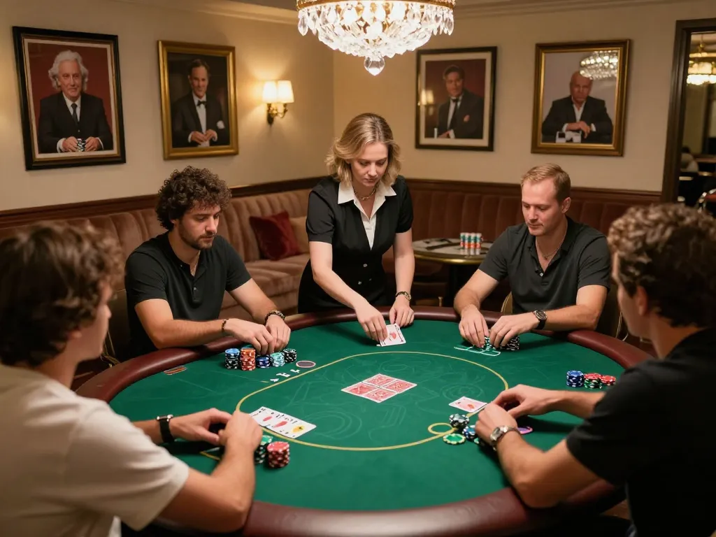 Players engaged in a strategic poker game at U888b's luxurious casino atmosphere.