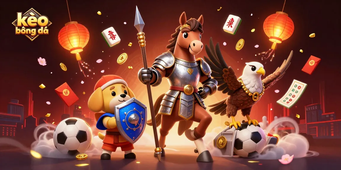 Engage with the vibrant kèo bóng đá scene, capturing a knight, puppy, and falcon amidst dynamic betting elements.