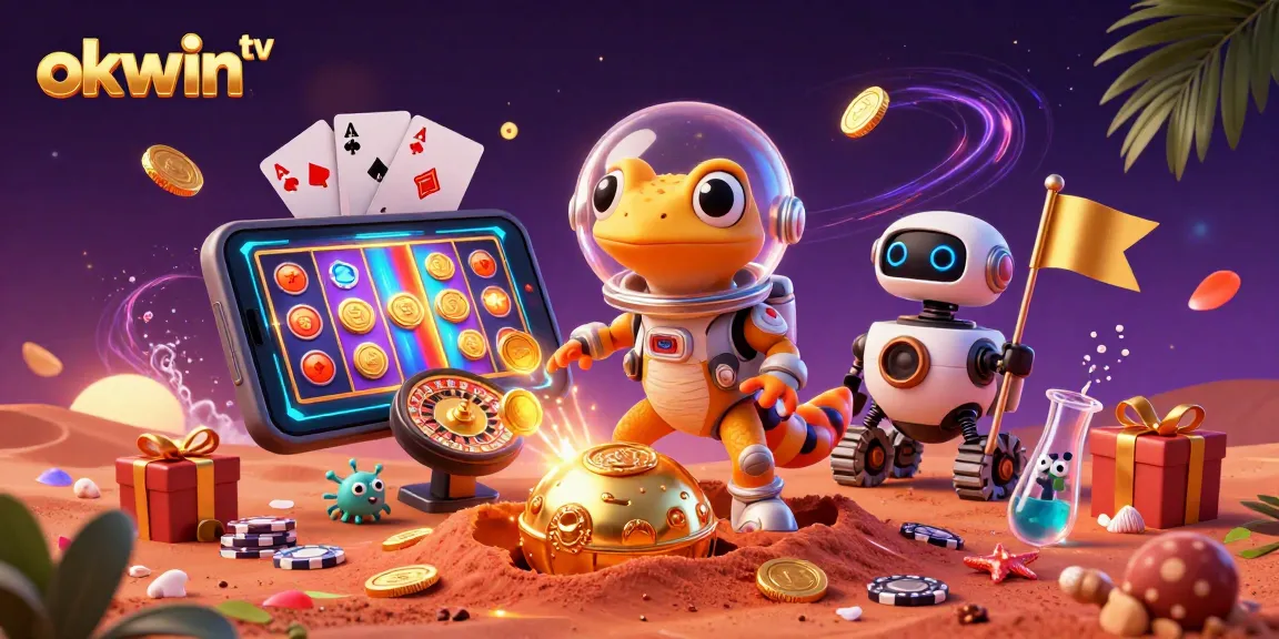 Win big with okwin tv in a vibrant Martian casino scene filled with exciting gaming elements.