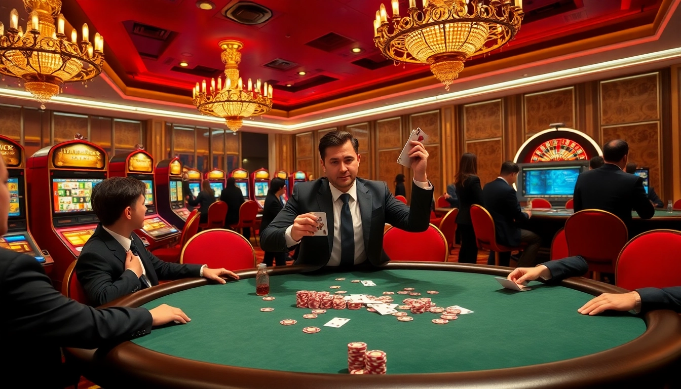 Exciting gaming scene featuring GO88 with luxurious poker table, winning cards, and vibrant atmosphere.