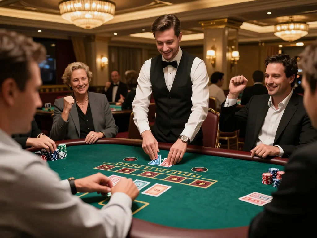 SC88 blackjack players strategizing wins at a dealer game table in a casino ambiance