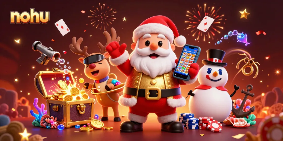 Engage with nohu's thrilling casino experience, featuring animated characters celebrating with slot jackpots.