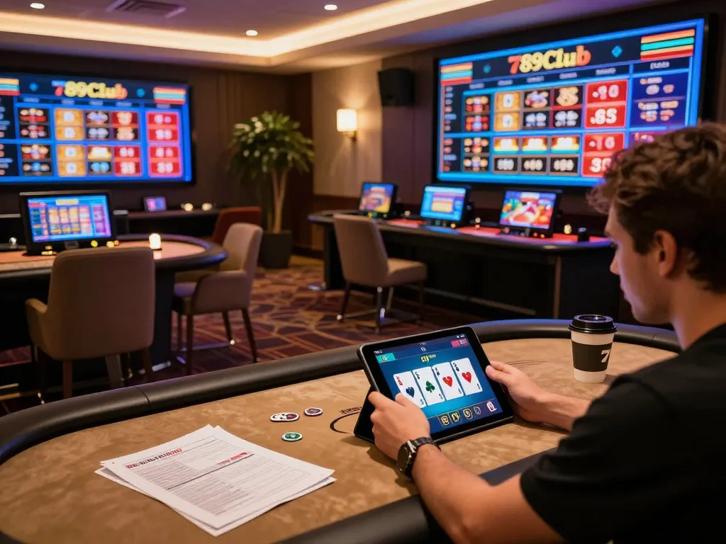 Engaging gameplay at 789Club online casino with player strategizing on tablet.