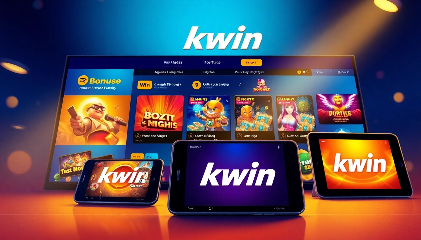 Kwin interactive online gaming platform showcasing dynamic games and promotions for users.