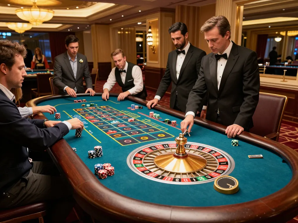 hd88 casino players placing bets at a stylish roulette table with vibrant chips.