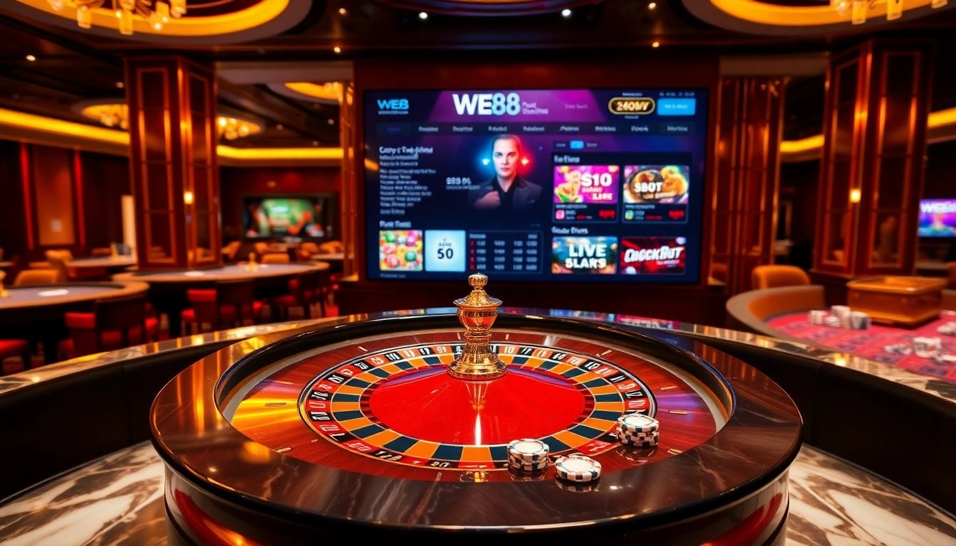 Betting chips and cards on a luxurious table at WE88 casino, evoking excitement in gambling.