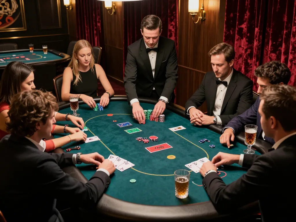 Fabet players engaging in high-stakes poker game in elegant VIP room