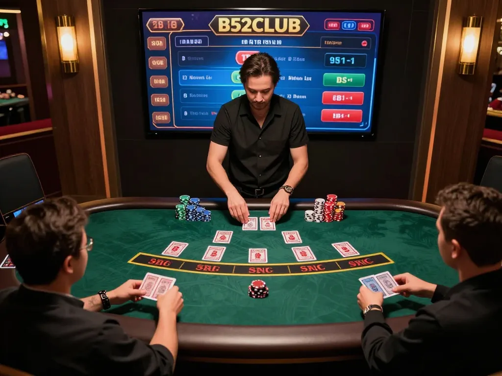 Engaged players at B52club's live dealer blackjack, showcasing dynamic gameplay.
