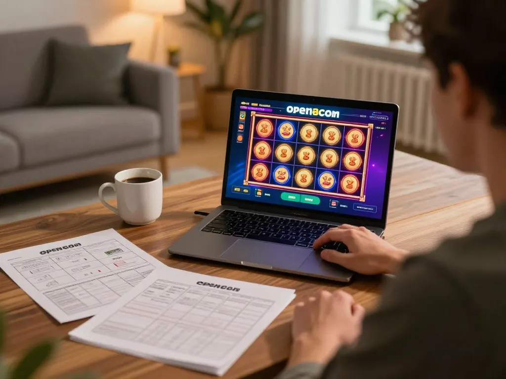 Player enjoying the open88 com online casino platform displaying exciting slot games at home.