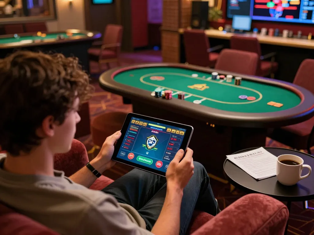 Engaging online casino gaming scene with luck8biz app displayed on tablet.