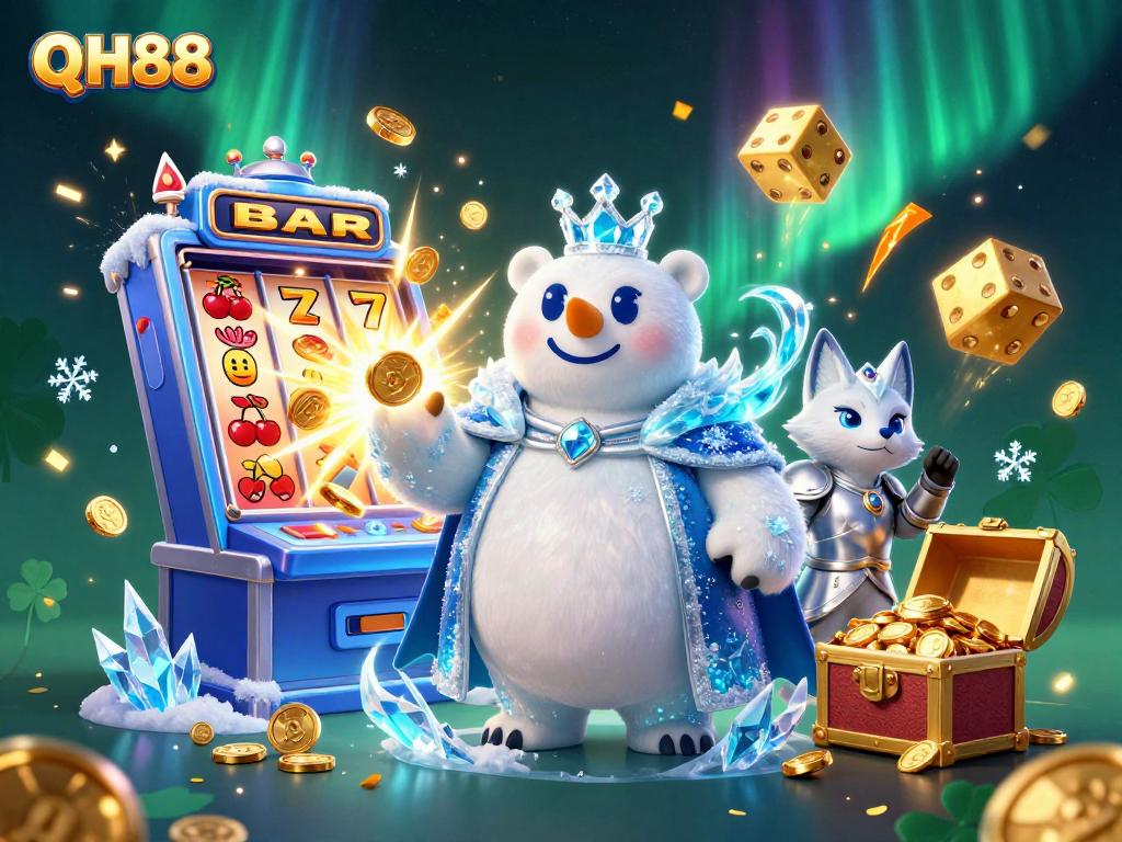 Experience the thrill of QH88 with a vibrant 3D casino scene filled with winnings and excitement.