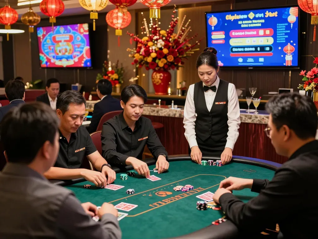 Players enjoying games at 8kbet casino, celebrating Tết with luxury and excitement.