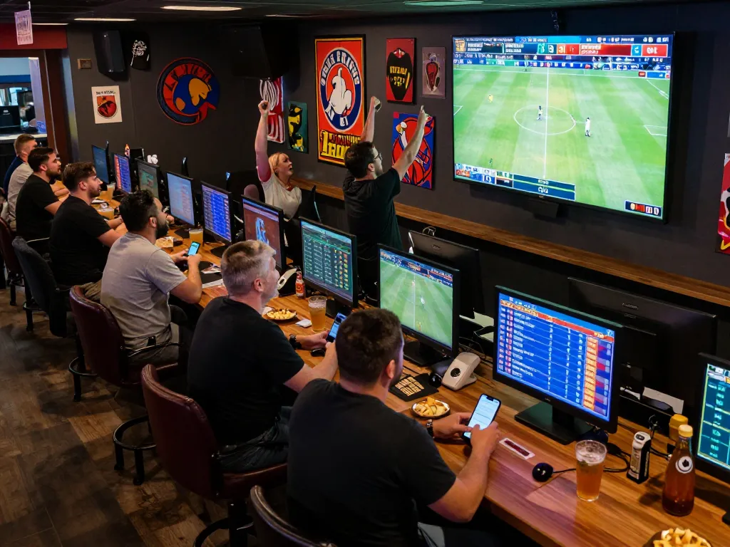 Engaged bettors strategizing on the sports betting app with excitement during a live match at 789win.