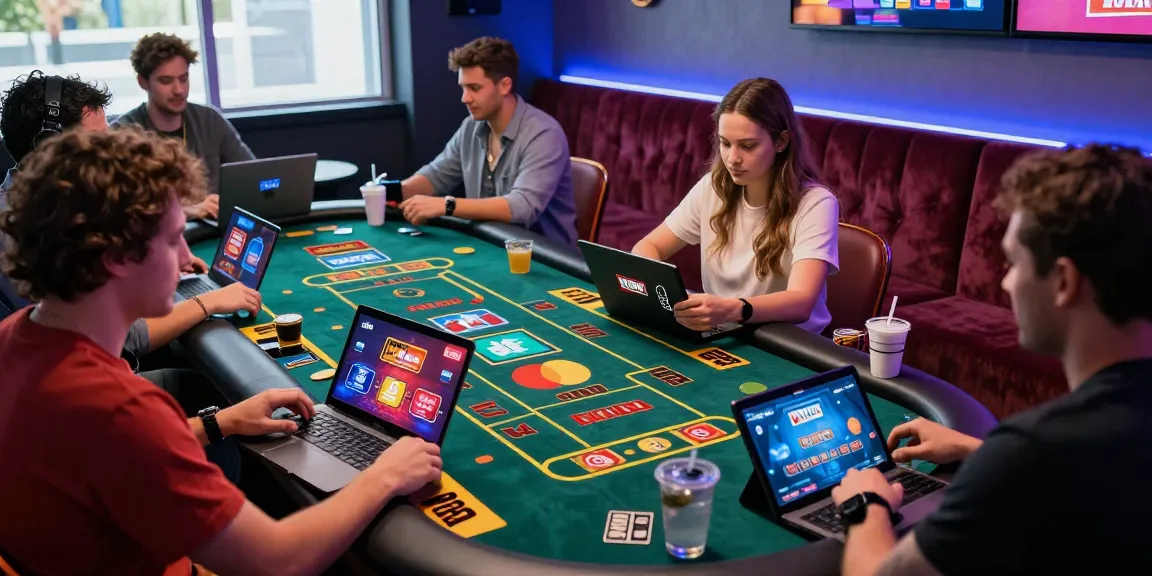 Players engaging in casinos that accept credit cards, showcasing vibrant gaming atmosphere with credit card logos.