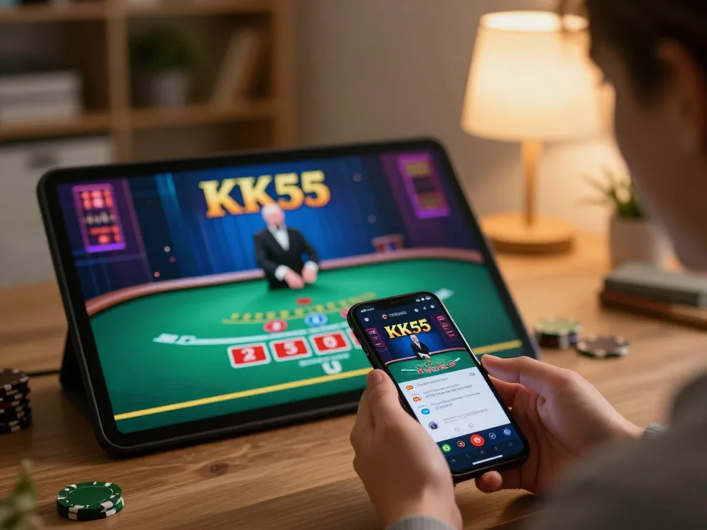 Engaging with the KK55 app on a smartphone for online gambling experience