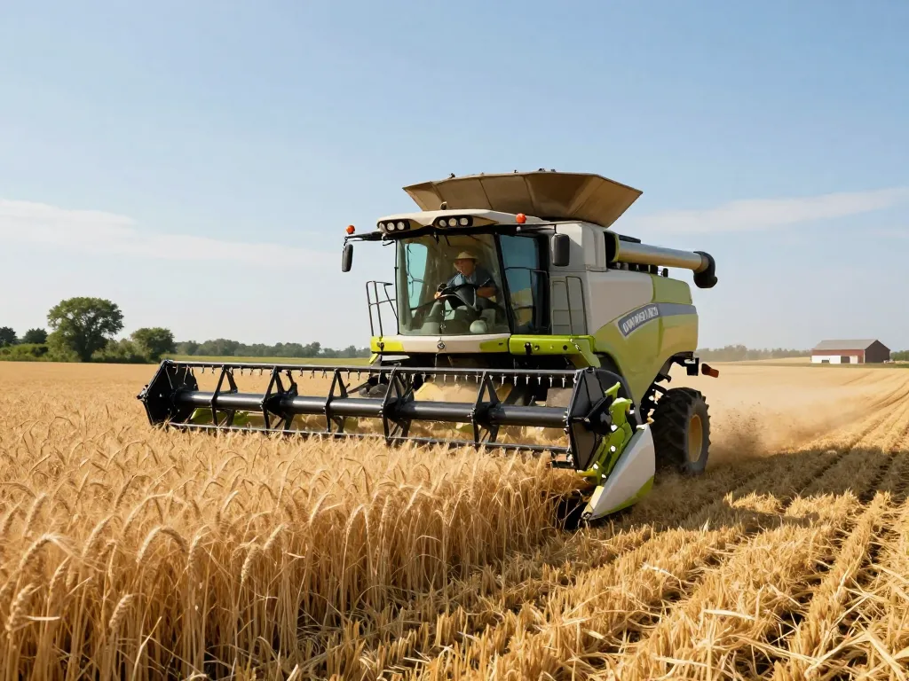 New Holland TR88 combine harvesting wheat in golden fields under sunny skies.