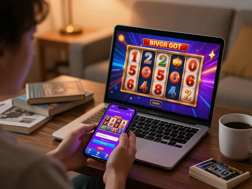 MM88 player enjoying mobile gaming with slots on screen in a cozy home setup