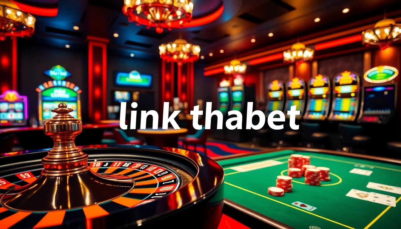 Experience the thrill of winning at link thabet with a vibrant casino scene featuring roulette and poker games.