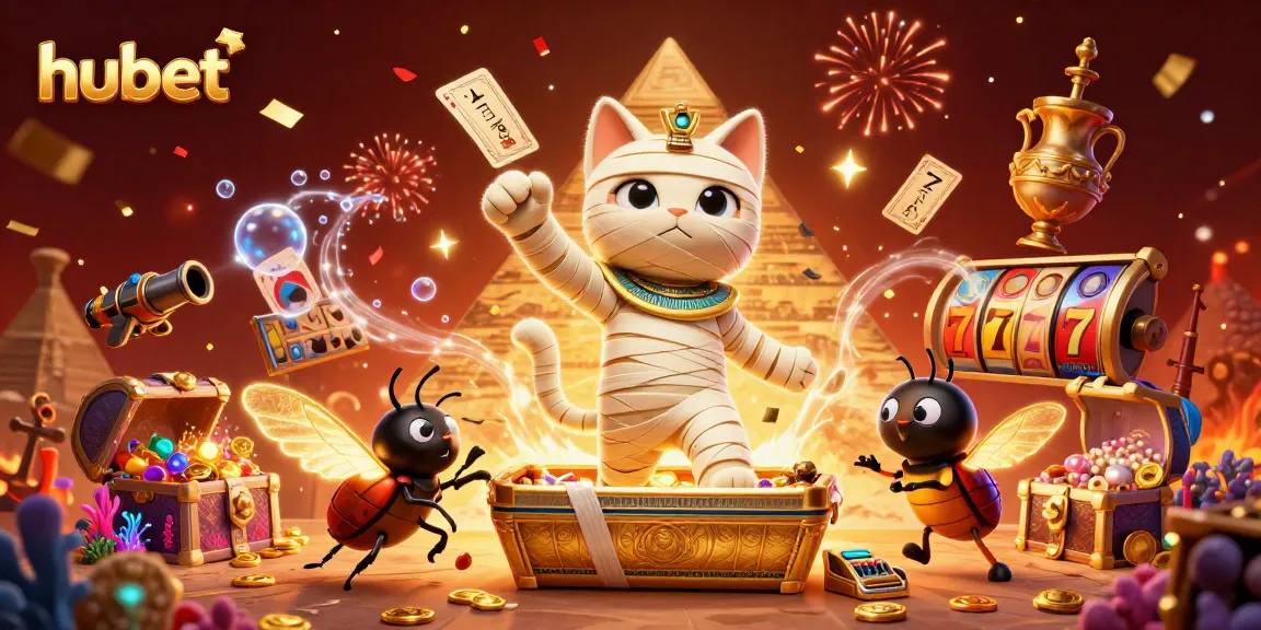 Experience the thrill of hubet in an immersive casino world with a mummy cat and treasure!