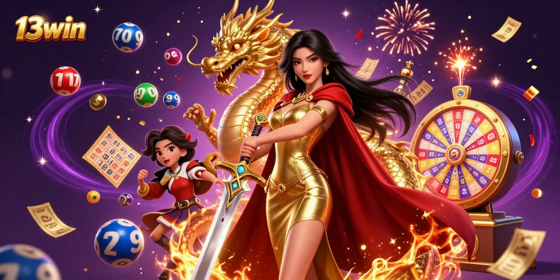 Engage in thrilling gameplay with 13win's interactive lottery elements, golden prizes, and vibrant visuals.