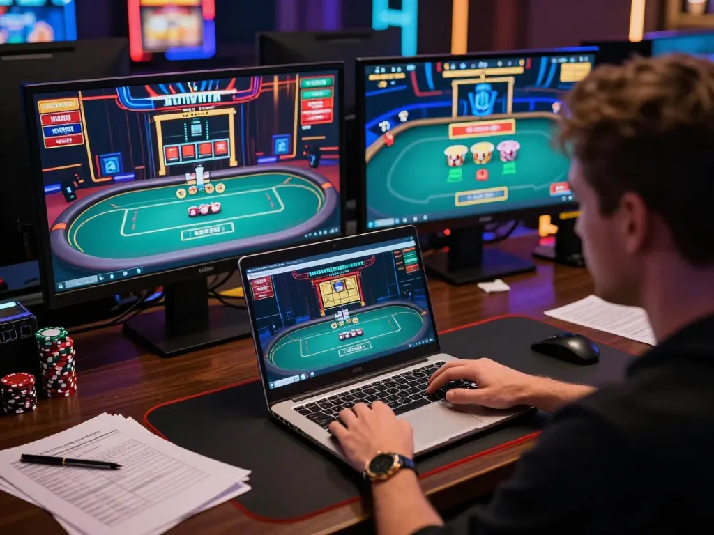 Engaging in high-stakes poker online at https://lucky88.sbs/ with intense focus on the game.
