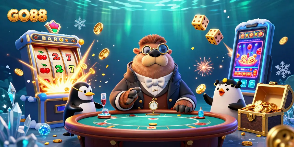 Experience thrilling gaming at GO88 with vibrant cartoon characters enjoying a jackpot adventure underwater.