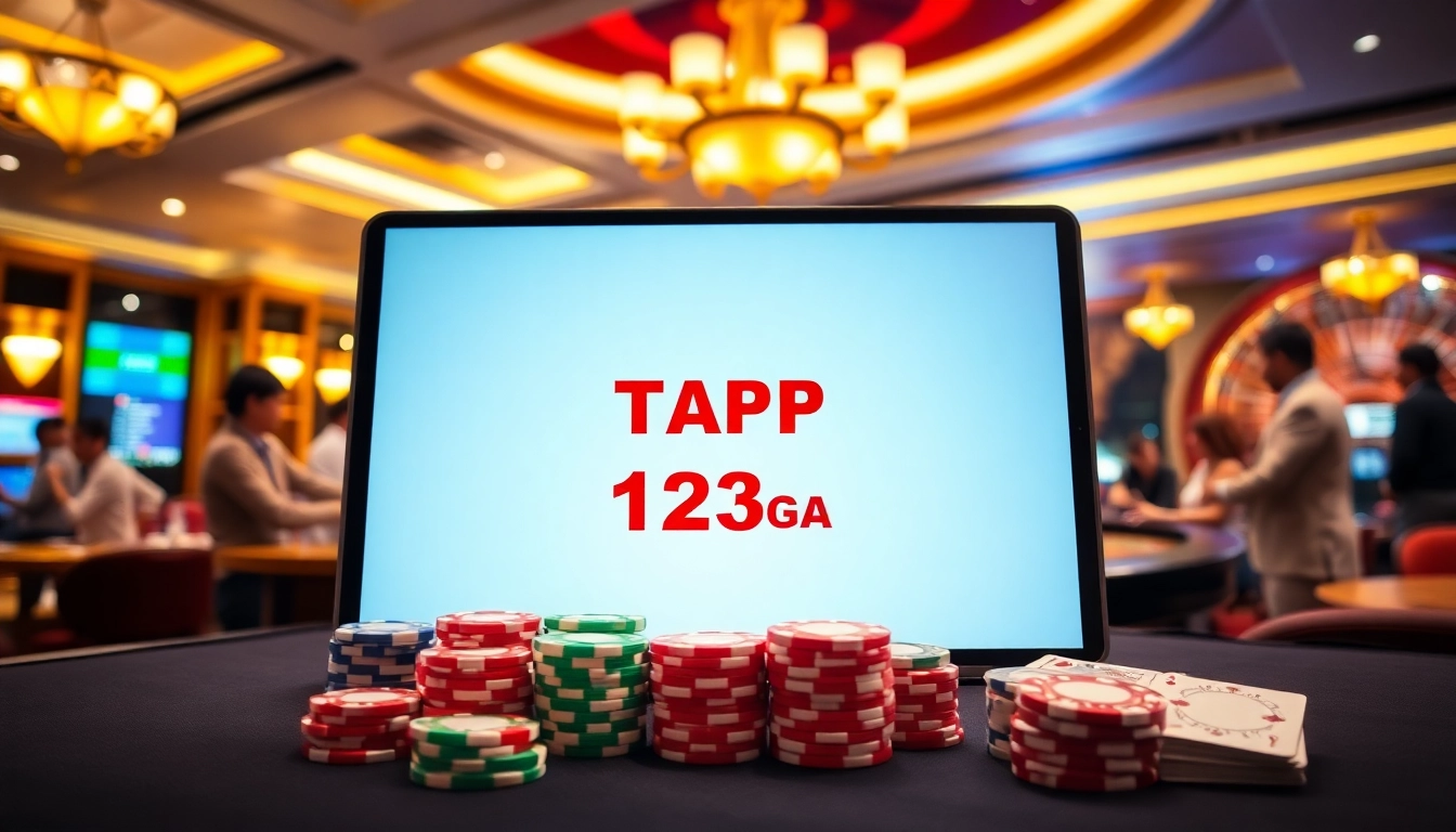 Experience gaming thrills with TẢI APP 123GA in a vibrant casino atmosphere.